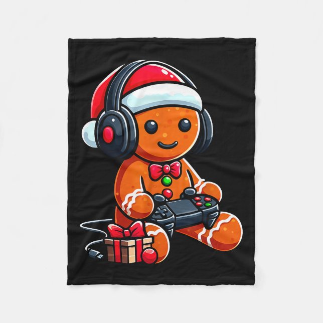 Funny Christmas Gamer Gingerbread Xmas Gaming Men  Fleecedecke (Vorderseite)