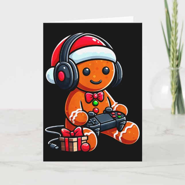 Funny Christmas Gamer Gingerbread Xmas Gaming Men  Karte (Vorderseite)