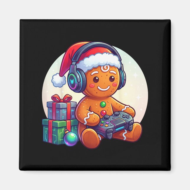 Funny Christmas Gamer Gingerbread Xmas Gaming Men  Magnet (Vorne)