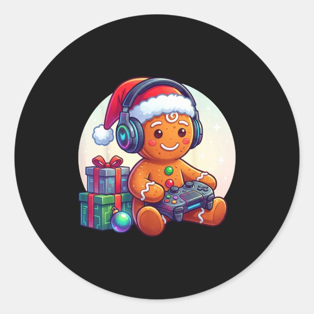 Funny Christmas Gamer Gingerbread Xmas Gaming Men  Runder Aufkleber (Vorderseite)
