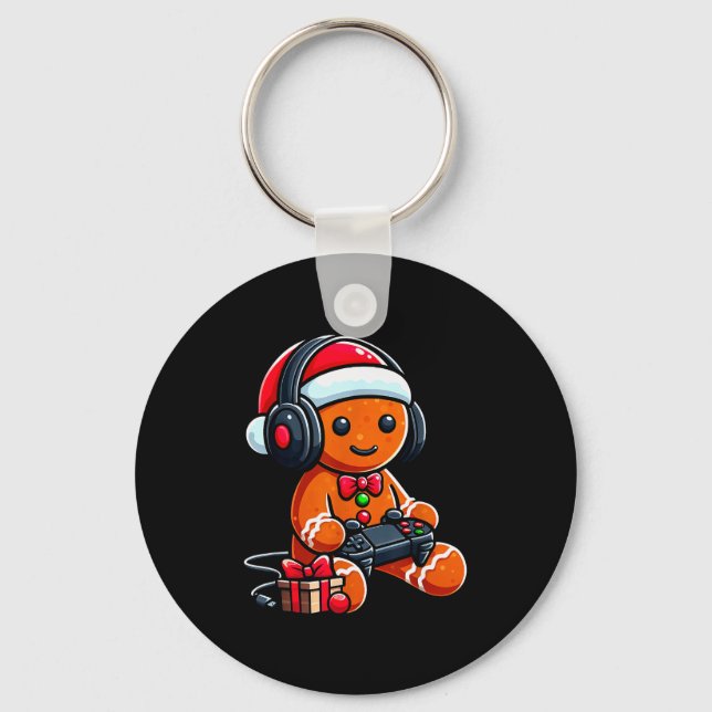 Funny Christmas Gamer Gingerbread Xmas Gaming Men  Schlüsselanhänger (Vorderseite)