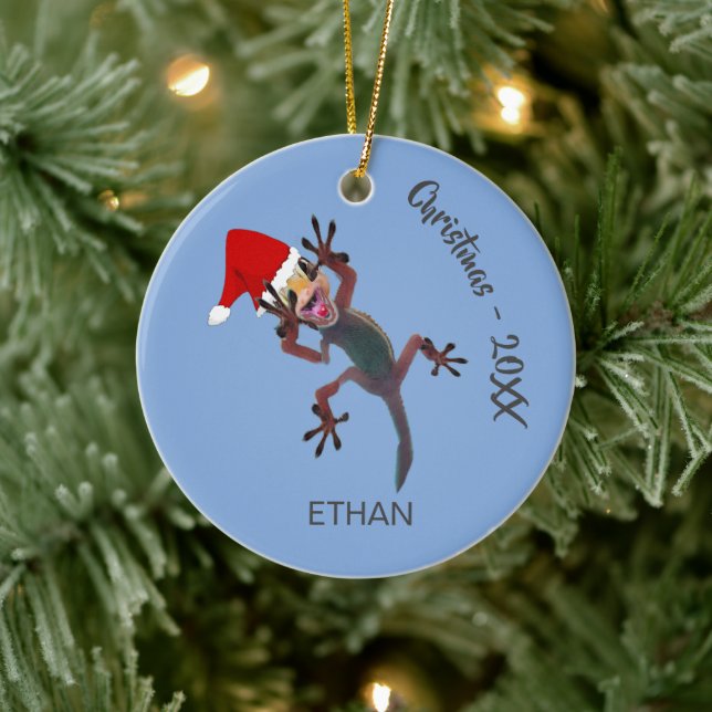 Funny Christmas Gecko Lizard Keramik Ornament (Baum)