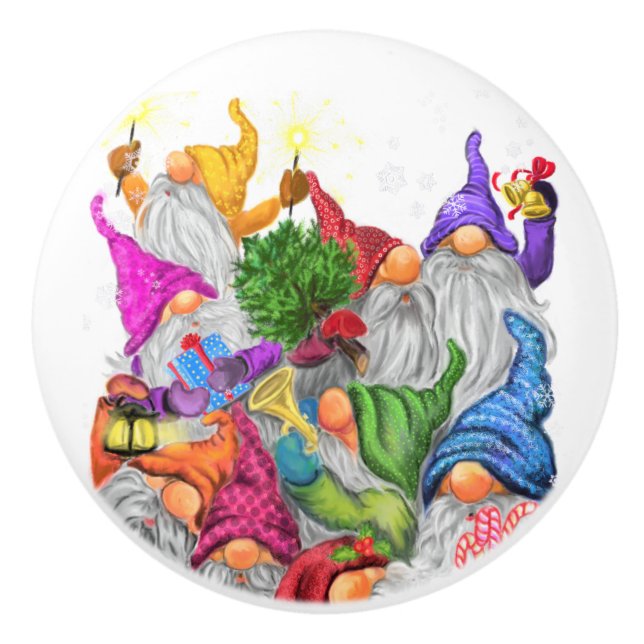 Funny Christmas Geschenk Happy Gnomes Keramik Knob Keramikknauf (Vorderseite)
