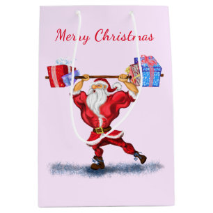 Funny Christmas Geschenk Tasche Bodybuilder Santa Mittlere Geschenktüte