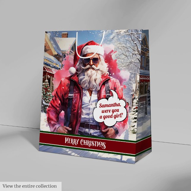 Funny Christmas Gift Bag Handsome Santa Keepsake Mittlere Geschenktüte (Funny Christmas Gift Bag Handsome Santa Keepsake)