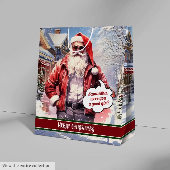 Funny Christmas Gift Bag Santa Medium Holiday Art Mittlere Geschenktüte (Funny Christmas Gift Bag Santa Medium Holiday Art)