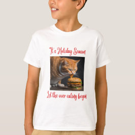 Funny Christmas Ginger Fat Cat Eating Burger Kid's T-Shirt