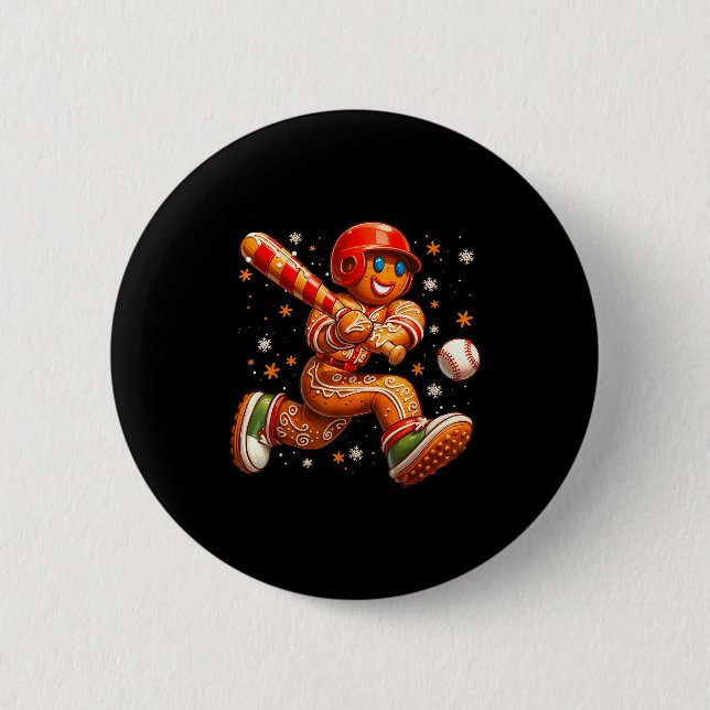 Funny Christmas Gingerbread Man Playing Baseball C Button (Vorderseite)
