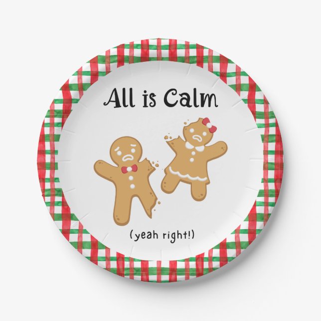 Funny Christmas Gingerbrot Cookie All is Calm Pappteller (Vorderseite)