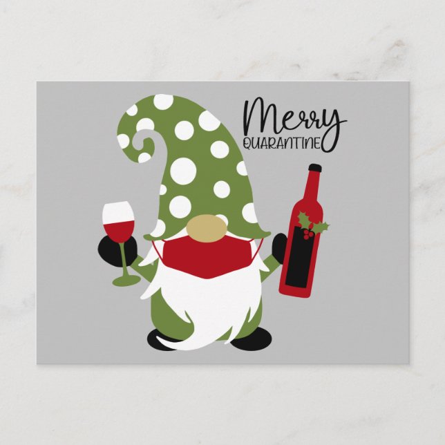 Funny Christmas Gnome Drink Wein Feiertagspostkarte (Vorderseite)