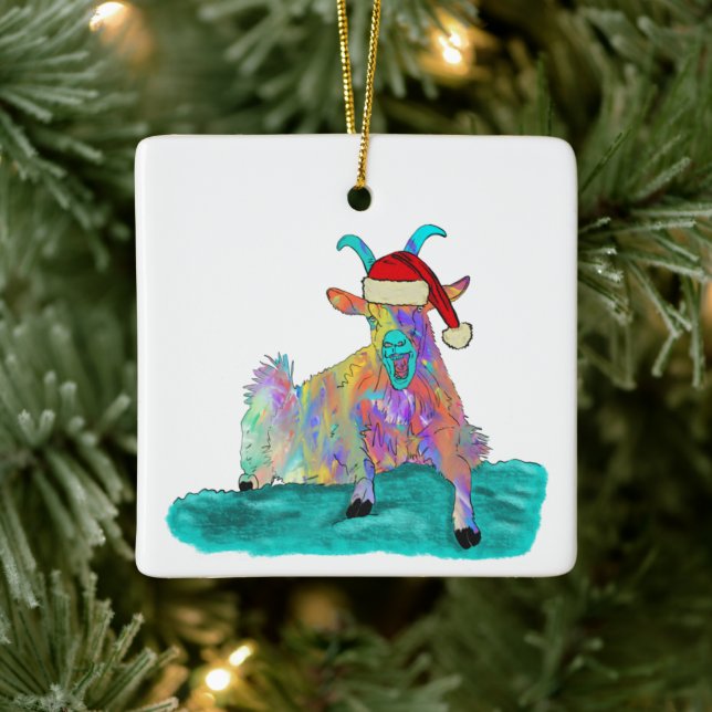 Funny Christmas Goat farbenfroh schreien Keramikornament (Baum)