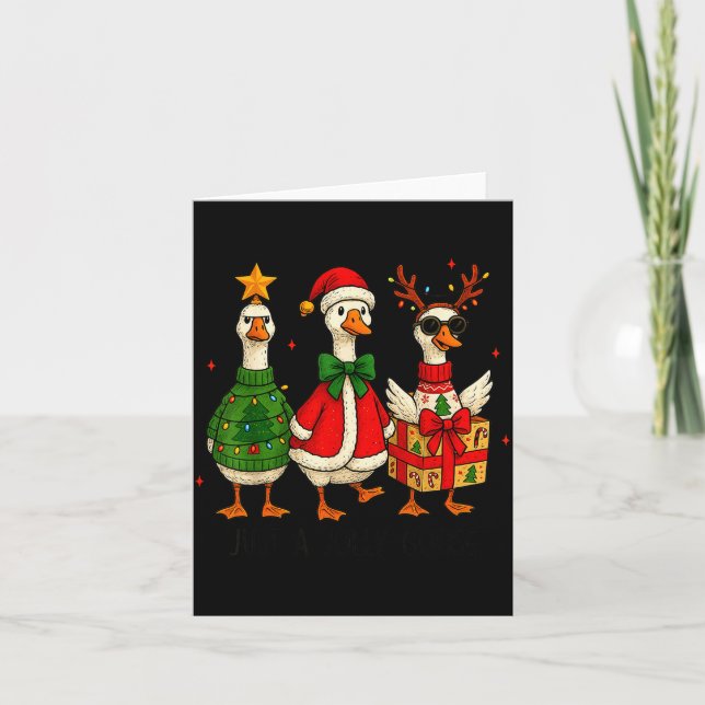 Funny Christmas Goose Jolly Geese Santa Reindeer X Karte (Vorderseite)