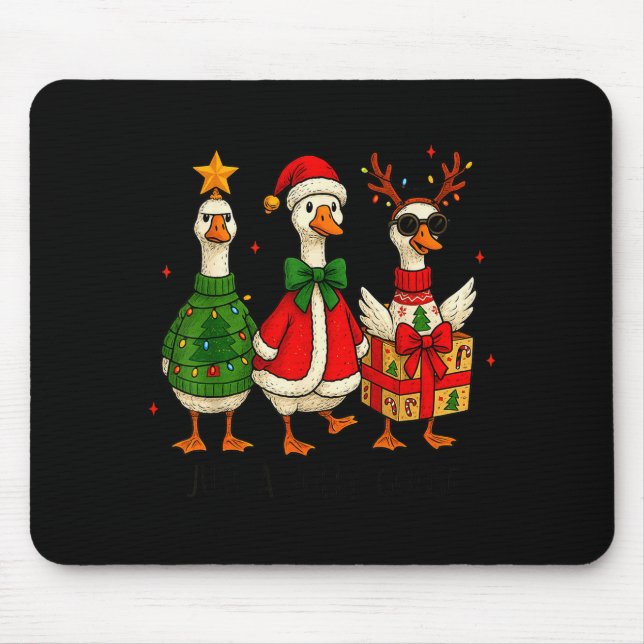 Funny Christmas Goose Jolly Geese Santa Reindeer X Mousepad (Vorne)
