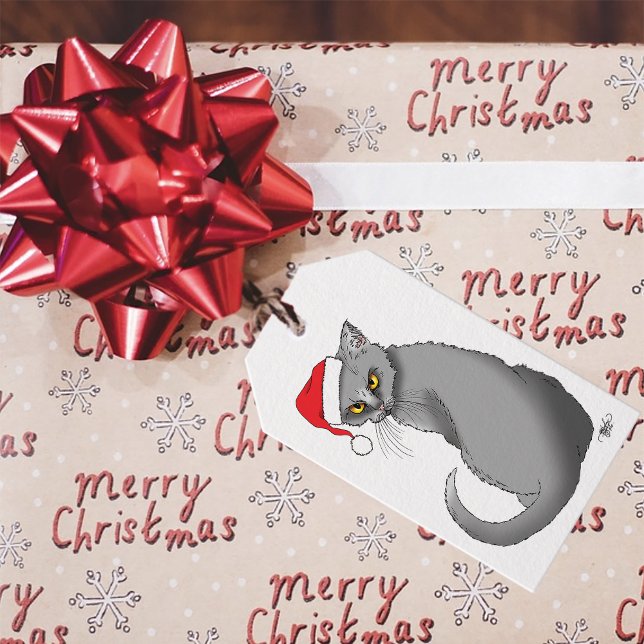 Funny Christmas Gray Cat Geschenkanhänger (Von Creator hochgeladen)
