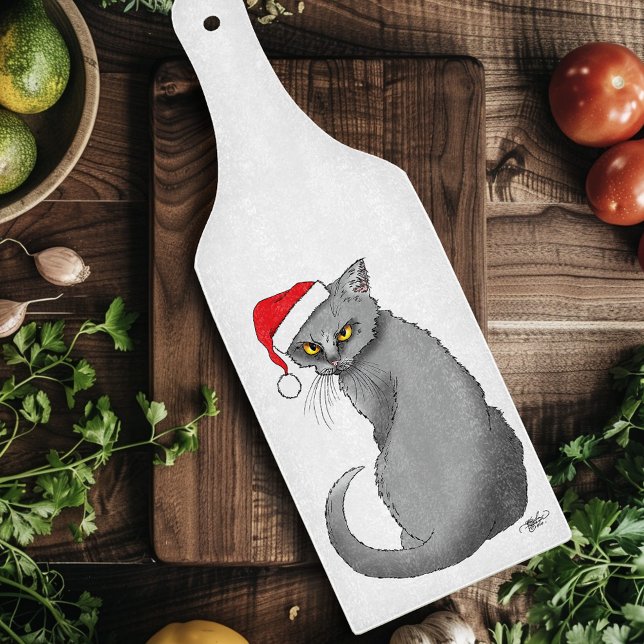 Funny Christmas Gray Cat Schneidebrett (Von Creator hochgeladen)