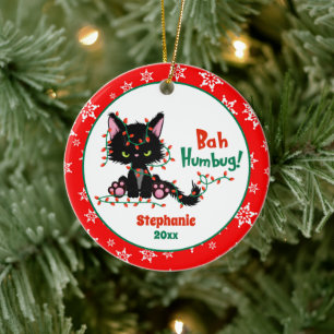 Funny Christmas Grumpy Cat Bah Humbug Keramik Ornament