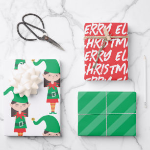 Funny Christmas Grumpy Girl Elf Wrapping Paper Geschenkpapier Set