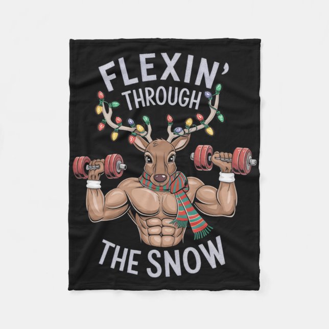 Funny Christmas Gym Workout Reindeer Flexin  Fleecedecke (Vorderseite)