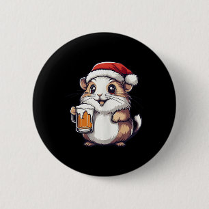 Funny Christmas Hamster mit Bier-Comic Button