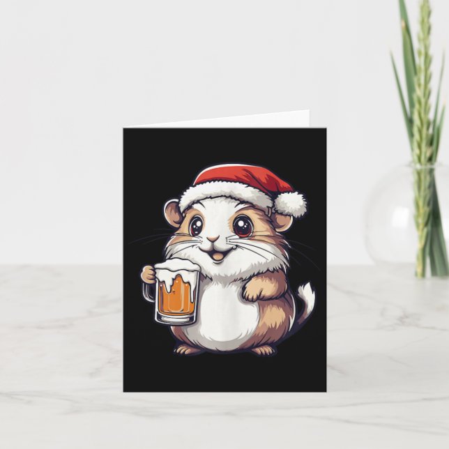 Funny Christmas Hamster mit Bier-Comic Karte (Vorderseite)