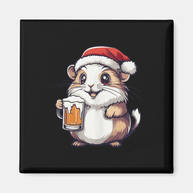Funny Christmas Hamster mit Bier-Comic Magnet (Vorne)