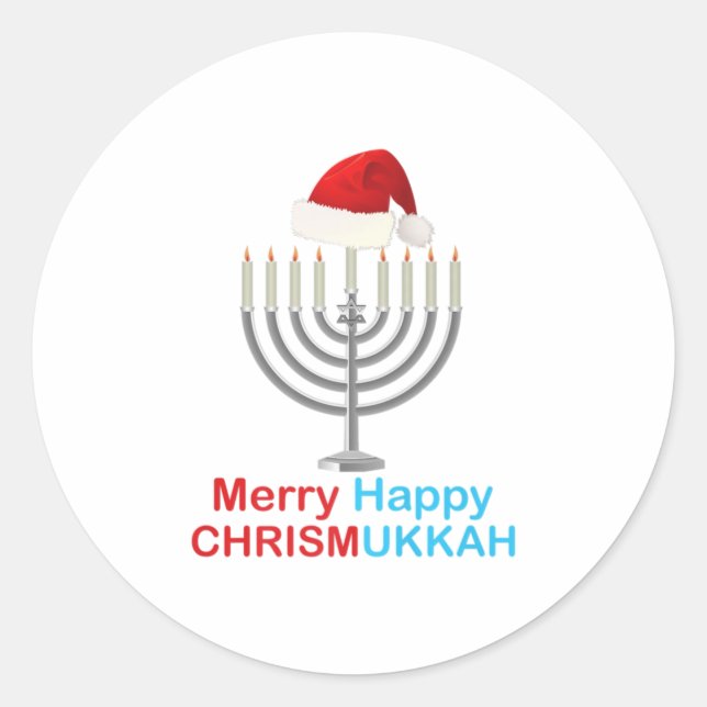 Funny Christmas Hanukkah Weihnachtsmannmütze Menor Runder Aufkleber (Vorderseite)