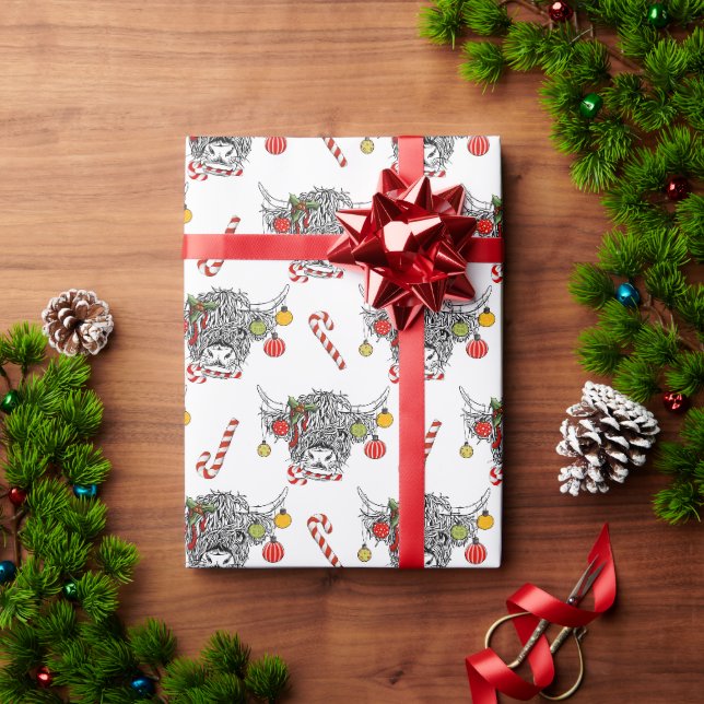 Funny Christmas Highland Cow Geschenkpapier (Feiertagsgeschenk)