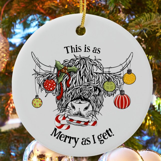 Funny Christmas Highland Cow Keramik Ornament (funny highland cow ornament)