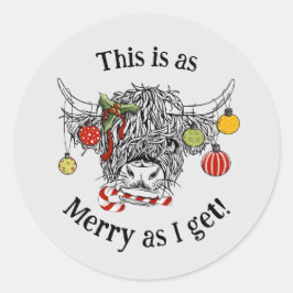 Funny Christmas Highland Cow Runder Aufkleber