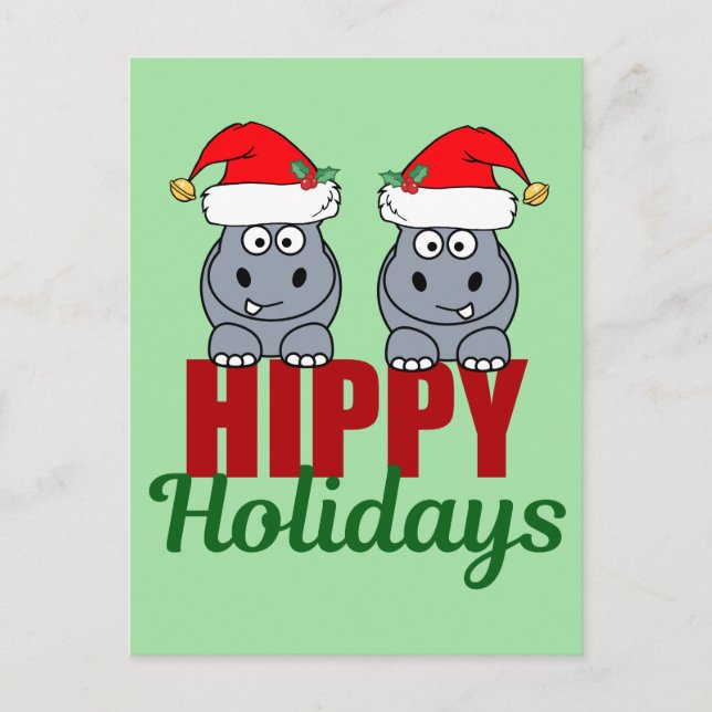 Funny Christmas Hippo Pub Niedlicher grüner Urlaub Postkarte (Vorderseite)