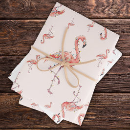 Funny Christmas Holiday Flamingo Lights White Pink Geschenkpapier Set