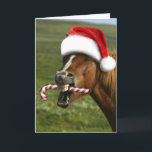 Funny Christmas horse with Santa hat smiling Karte<br><div class="desc">horse animal christmas horses, 
mouth lips pasture animals, 
country pony equestrian looking, 
cold santa head hair , 
claus hat xmas face, 
happy winter snow fun , 
white funny farm beautiful , 
equine cute holiday red , 
christmas horse animal horses, </div>