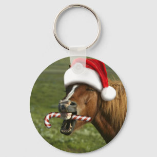 Funny Christmas horse with Santa Smiling Schlüsselanhänger