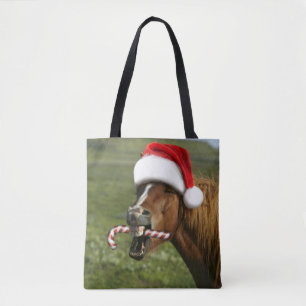 Funny Christmas horse with Santa Smiling Tasche