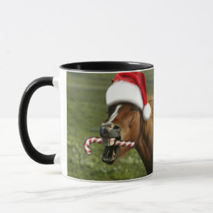 Funny Christmas horse with Santa Smiling Tasse