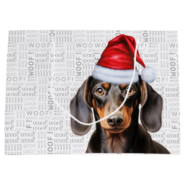 Funny Christmas Hund Dackel Lover Woof Words Große Geschenktüte (Vorderseite)
