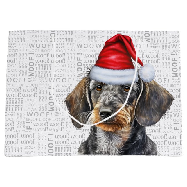 Funny Christmas Hund Drahthaarterrier Dackel Woof  Große Geschenktüte (Vorderseite)