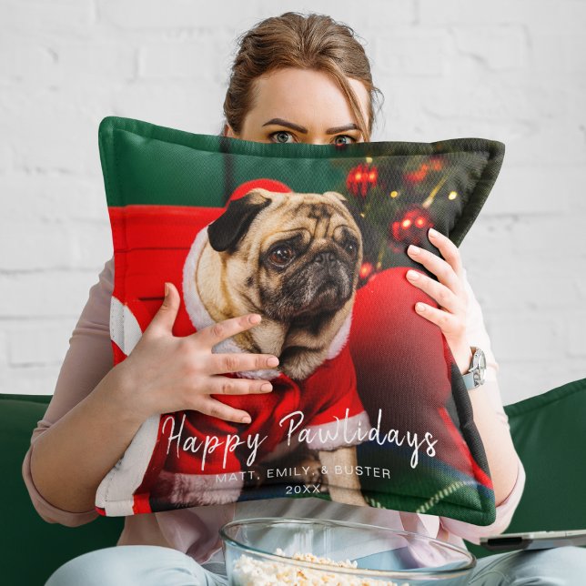 Funny Christmas Hund Welpe Foto Happy Pawlidays Kissen (Von Creator hochgeladen)