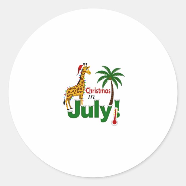 Funny Christmas in July Shirt Santa Giraffe Palm T Runder Aufkleber (Vorderseite)
