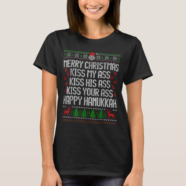 Funny Christmas Kiss My Happy Hanukkah Humor  T-Shirt (Vorderseite)