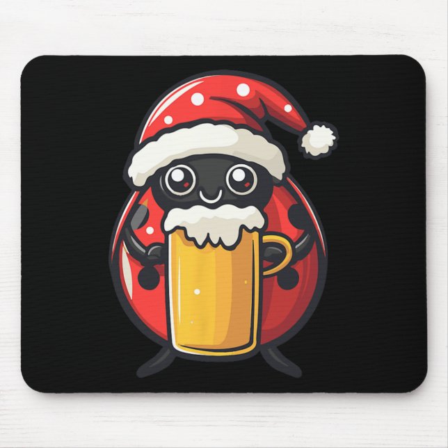 Funny Christmas Ladybug mit Bier-Comic Mousepad (Vorne)