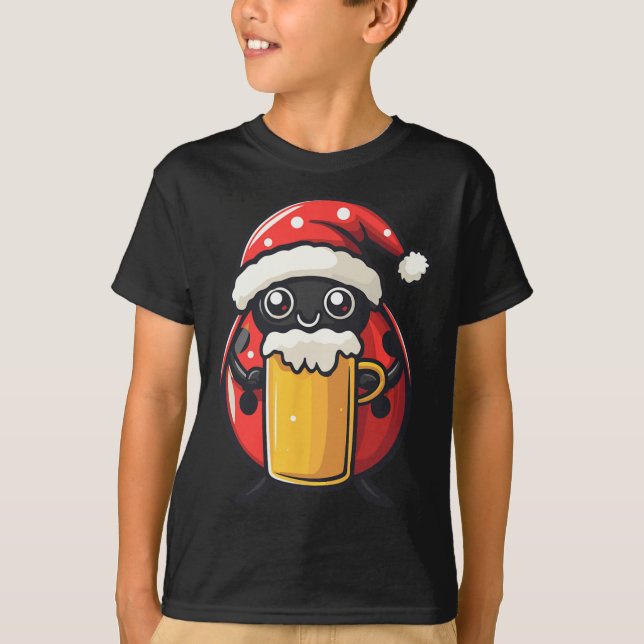 Funny Christmas Ladybug mit Bier-Comic T-Shirt (Vorderseite)