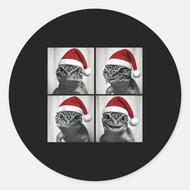 Funny Christmas Leopard Gecko Santa Photo Booth  Runder Aufkleber (Vorderseite)