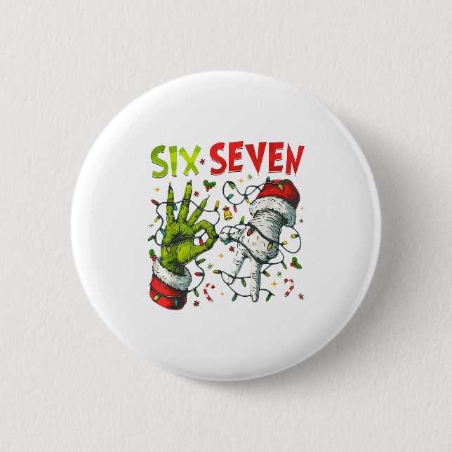 Funny Christmas Lights 6 7 Meme Six Seven Matching Button (Vorderseite)