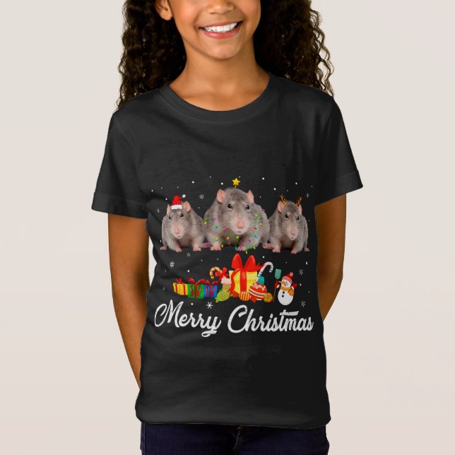 Funny Christmas Lights Xmas Pajama Rat Animals Lov T-Shirt (Vorderseite)