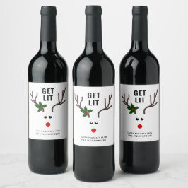 Funny Christmas Lit Red White Rentier Weinetikett