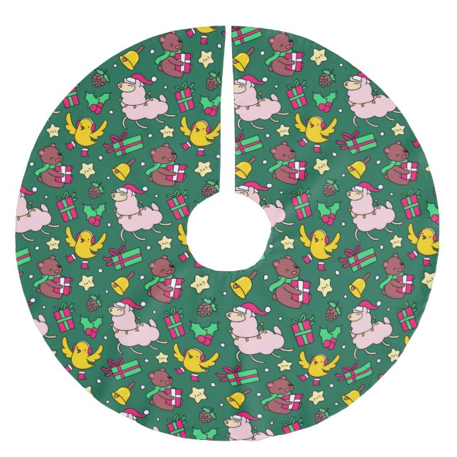 Funny Christmas Llama Polyester Weihnachtsbaumdecke (Vorderseite)