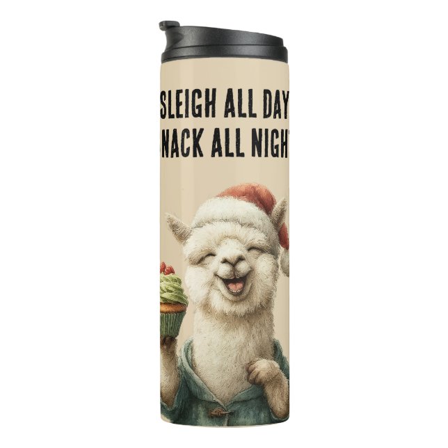 Funny Christmas Llama - Schlitten & Snack Thermosbecher (Nach rechts gedreht)