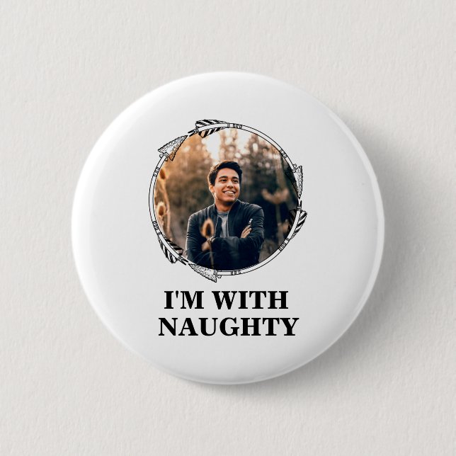 Funny Christmas Matching Couple Naughty Nice Photo Button (Vorderseite)