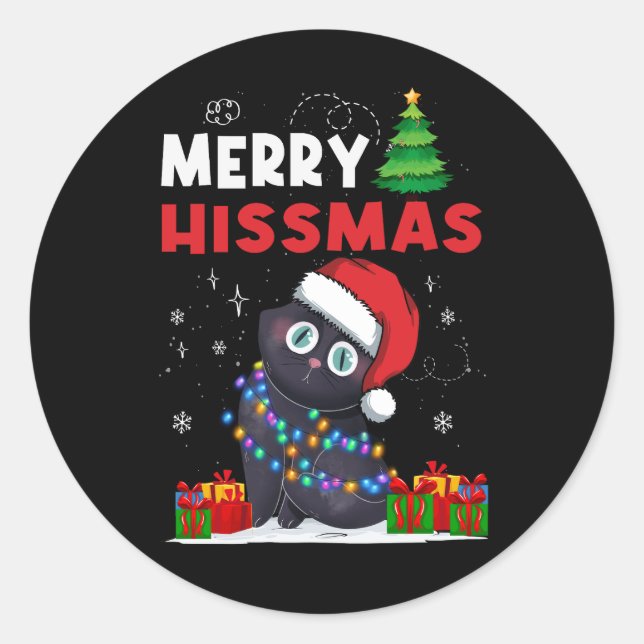 Funny Christmas Merry Hissmas Santa Cat Lover Holi Runder Aufkleber (Vorderseite)